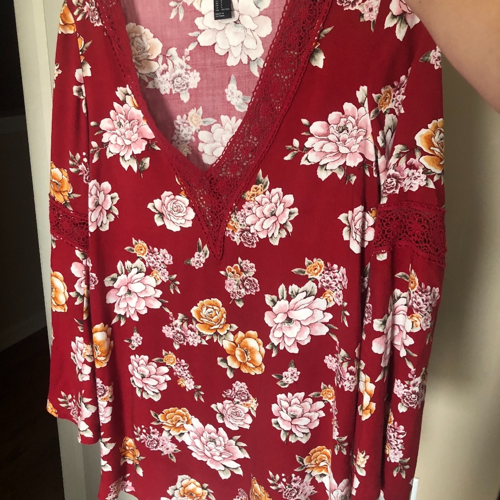 Red Floral Tunic Dress